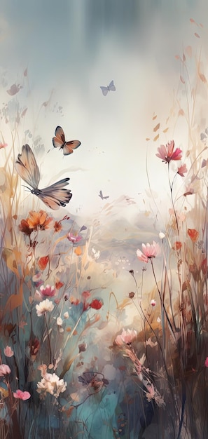 Nature's Serenade Vibrant poppies dance amidst a picturesque field embraced by the whimsical flutter of butterflies and the enchanting melodies of birds Generative Ai