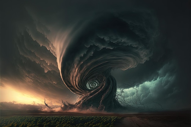 Фото Массивный торнадо «спиральная ярость природы», вдохновленный последовательностью фибоначчи