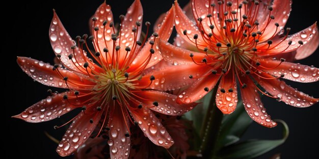 Nature's Symphony Flowers and Leaves with Water Droplets