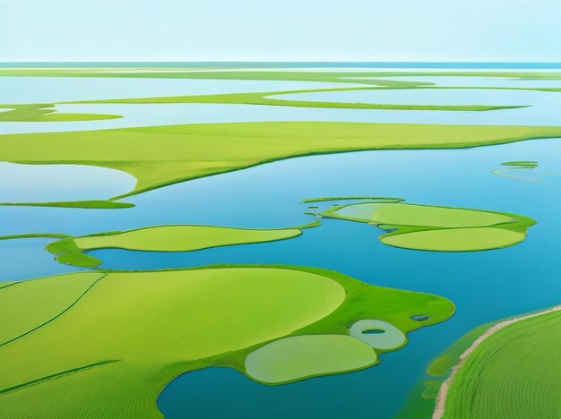Nature's tapestry aerial view of green salt marshes near huelva