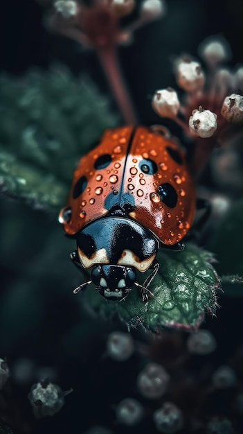 Nature's Tiny Wonder Ladybug CloseUp on Flower Generative AI