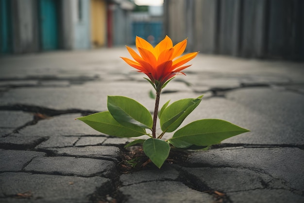 Photo nature's triumph resilient plants growing through concrete cracks and drought sands