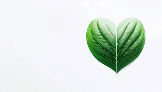 Nature's Whispers Green Leaf Heart Illustration on White Background Generative AI