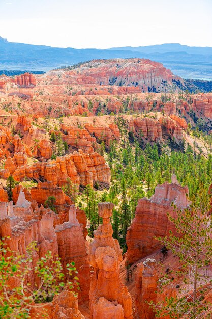 Nature scene showing beautiful hoodoos pinnacles and spires rock formations including famous thors hammer in utah united states