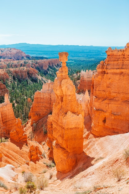 Nature scene showing beautiful hoodoos pinnacles and spires rock formations including famous Thors Hammer in Utah United States