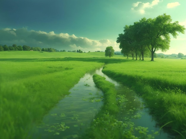 Nature scene with green field