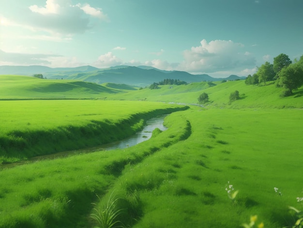 Nature scene with green field