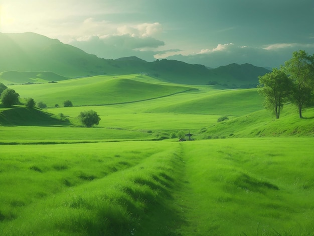 緑の野原のある自然の風景