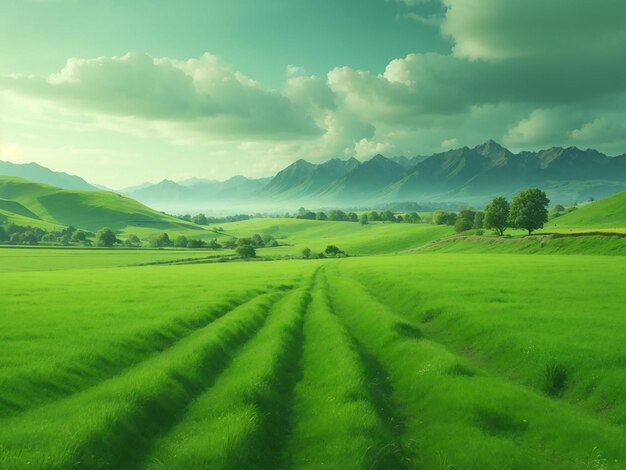 緑の野原のある自然の風景