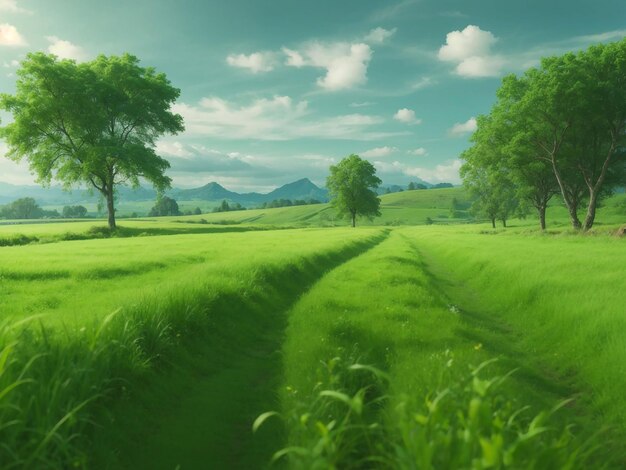 緑の野原のある自然の風景