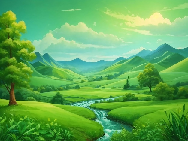 緑の野原のある自然の風景