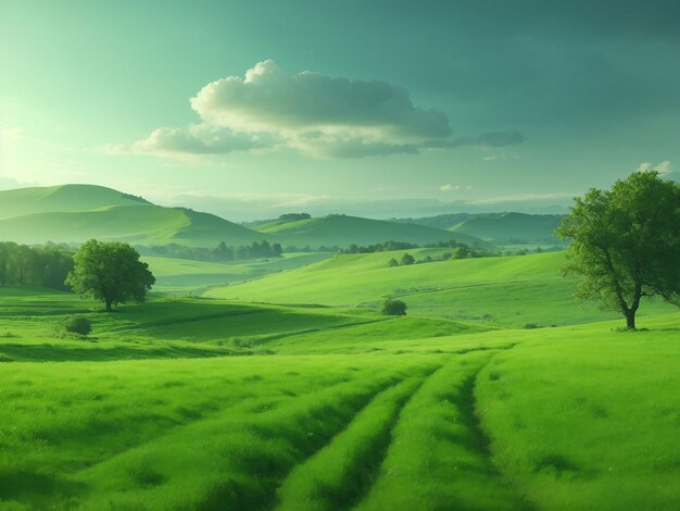 Nature scene with green field