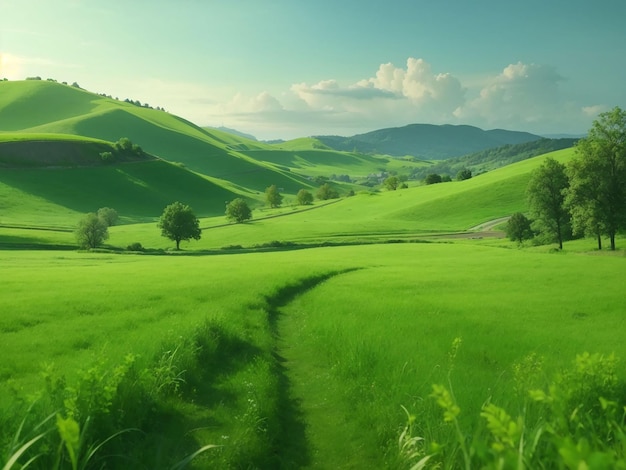 Nature scene with green field