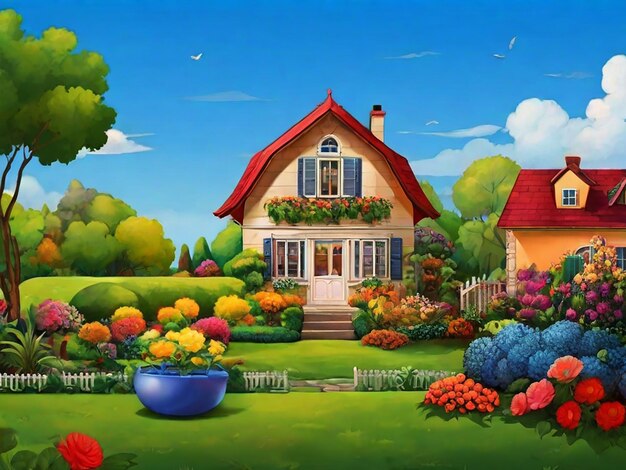 Nature Scene with house and garden