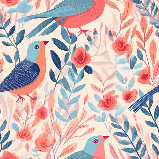 Nature Serenade A calming and soothing pattern with elements like birds leaves and soft colors vector art AI Generated