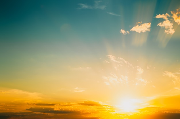 Photo nature of sky with sunset in summer. environment and weather background. vintage color tone effect.