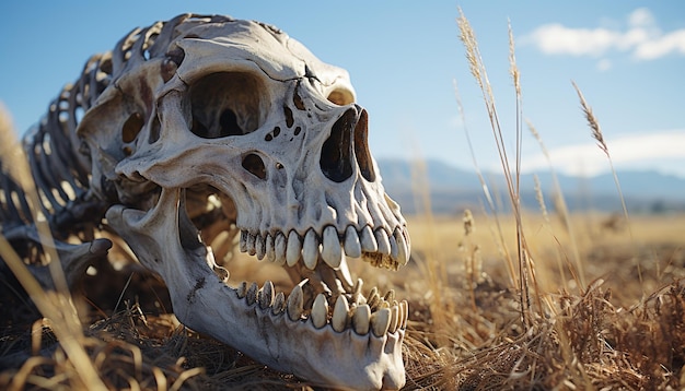 Фото Природа жуткая хэллоуин смерть мрачный жнец похороняет животные и человеческие кости, созданные искусственным интеллектом