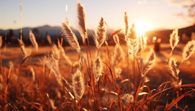 Nature sunset summer agriculture sun rural scene meadow plant generated by artificial intelligence