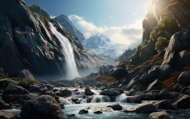 Nature Symphony-waterval die over de Rocky Mountains stroomt