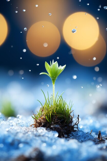 Nature in a thaw dress green grass in the snow