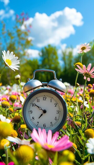 Photo nature themed alarm clock marks end of daylight saving time as summer transitions to fall