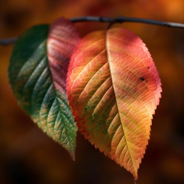 Nature tree leaf season fall natural autumn background red bright closeup Generative AI