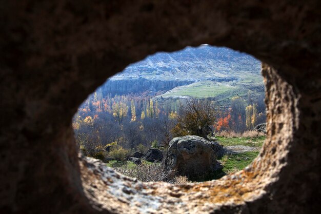 Nature view from stone window