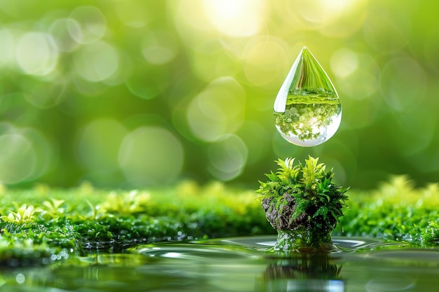 A nature in water drop with green ecology background