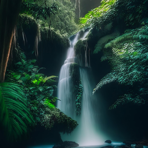 Nature waterfall green forest ai style 3