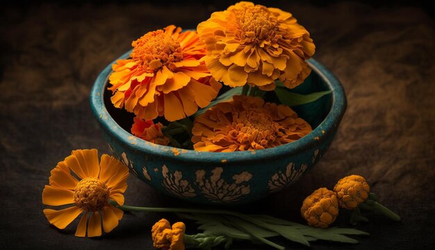 Nature yellow flower vase with fresh petals generated by AI