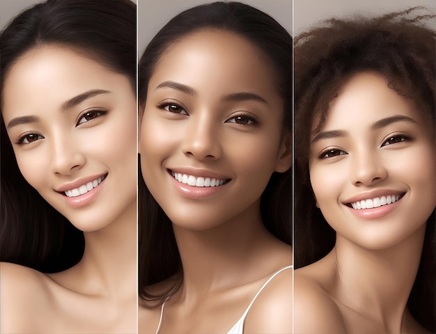 Photo nature young beauty multi ethnic group of womans with diffrent types of skin together