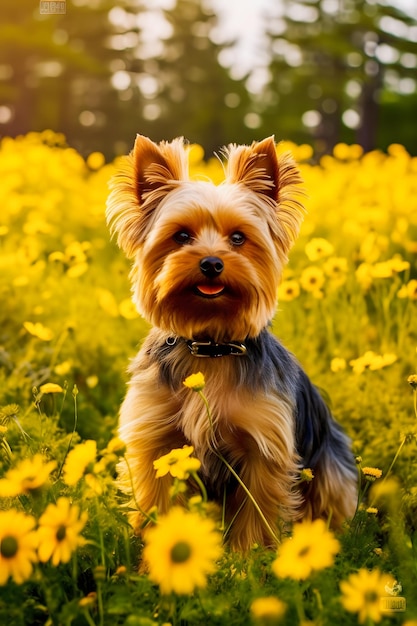 Nature039s darling yorkshire terrier poses amidst a picturesque flower landscape