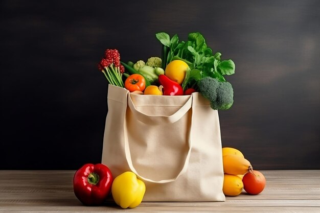 Nature39s Bounty An Eco Bag Brimming with Fruit Captured by Generative AI