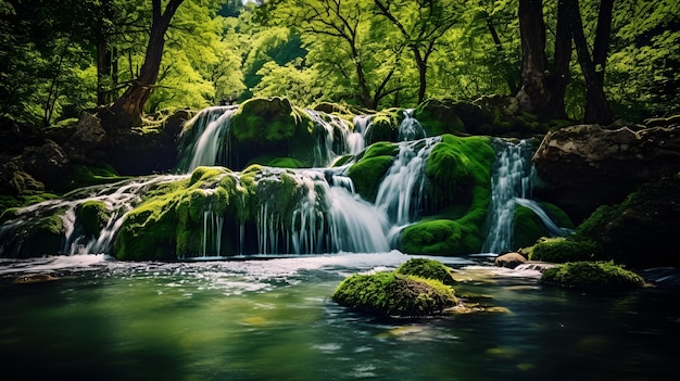 Nature39s Majesty Turning Waterfall in the Heart of the Forest Perfect for Green Nature and Summer Themes