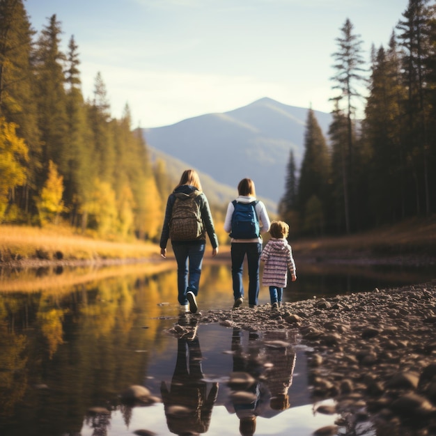 Foto avventura in famiglia nella natura nel bosco