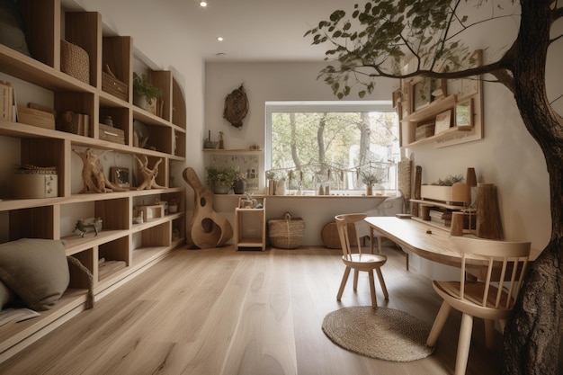 Naturefilled home with books and natural materials for learning created with generative ai