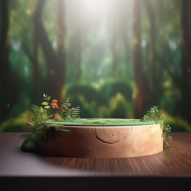 Naturel product display background stage with blank podium pedestal