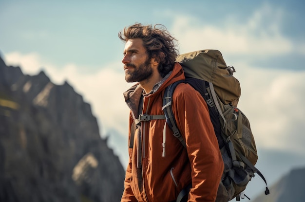 Photo natureloving man hiker backpack generate ai