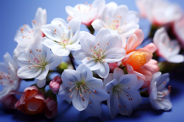 신선한 봄 꽃의 활기찬 배열에 의해 보여지는 자연의 깨어나는
