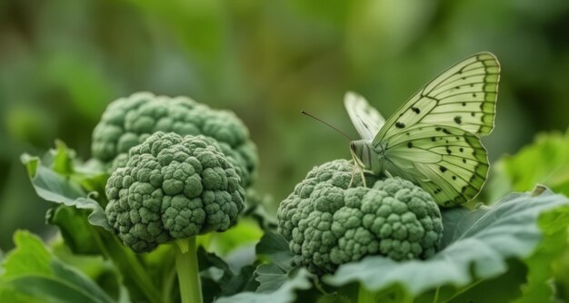 写真 自然の美しさを一つのフレームに 蝶とブロッコリーの花