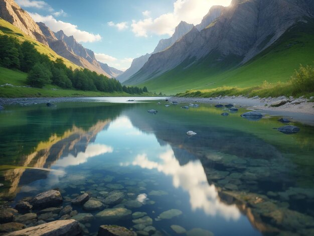 Natures beauty reflected in tranquil mountain waters generative ai