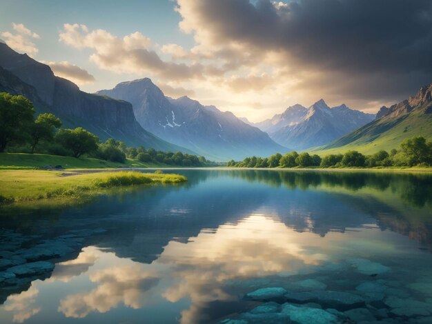 Natures beauty reflected in tranquil mountain waters generative ai