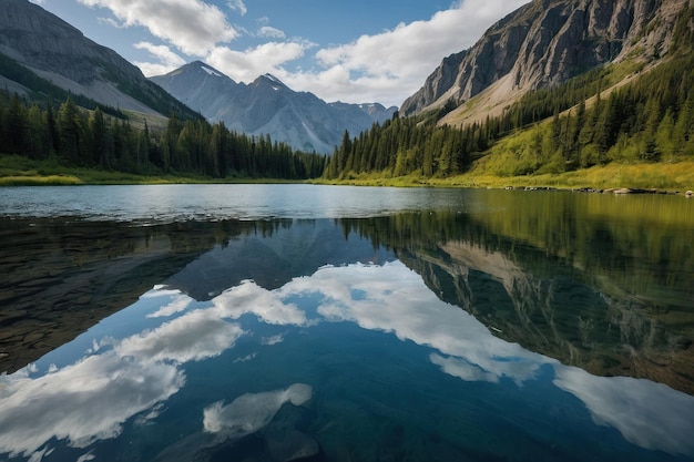 Natures beauty reflected in tranquil mountain waters