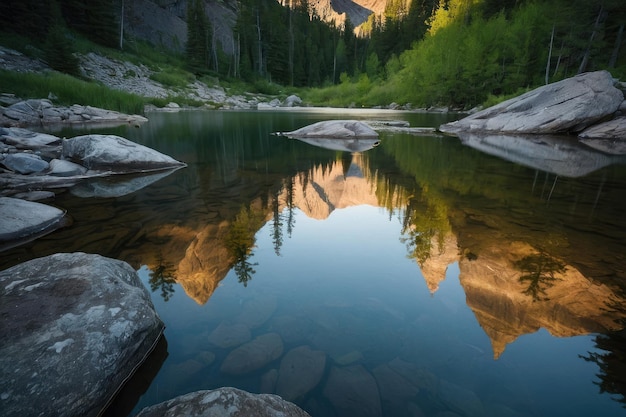 Natures beauty reflected in tranquil mountain waters