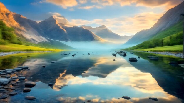 Natures beauty reflected in tranquil mountain waters