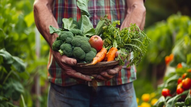 Photo natures bounty a farmers harvest of vibrant vegetables in his hands