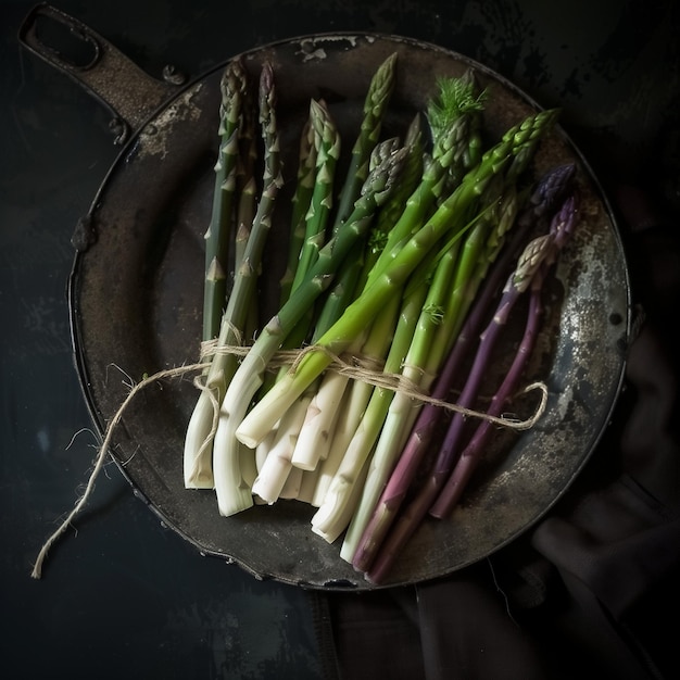 Natures Bounty A Trio of Asparagus Varieties Elegantly Tied Together