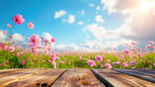 Natures Canvas Spring Blooms on Wooden Surface