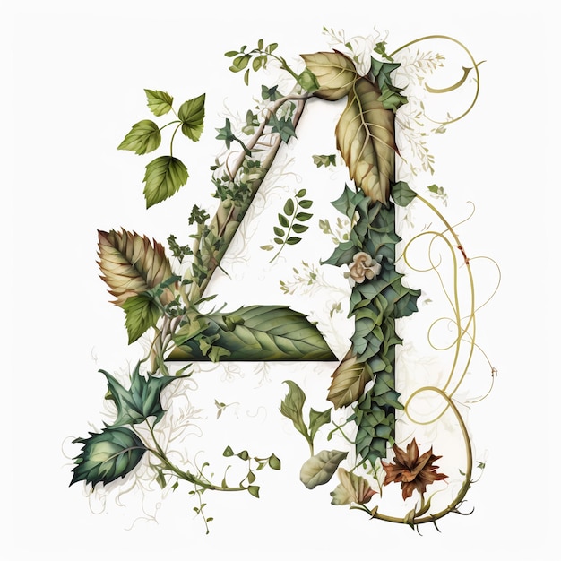 Natures detailed letter A with vine branches and leaves created with generative AI