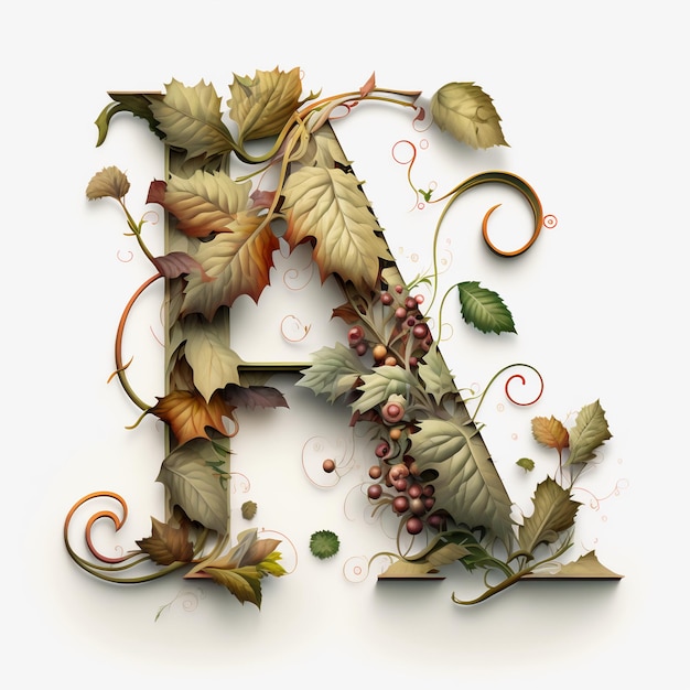 Natures detailed letter A with vine branches and leaves created with generative AI